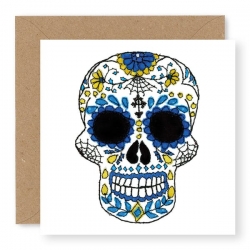 Carte T de mort mexicaine bleue & gold